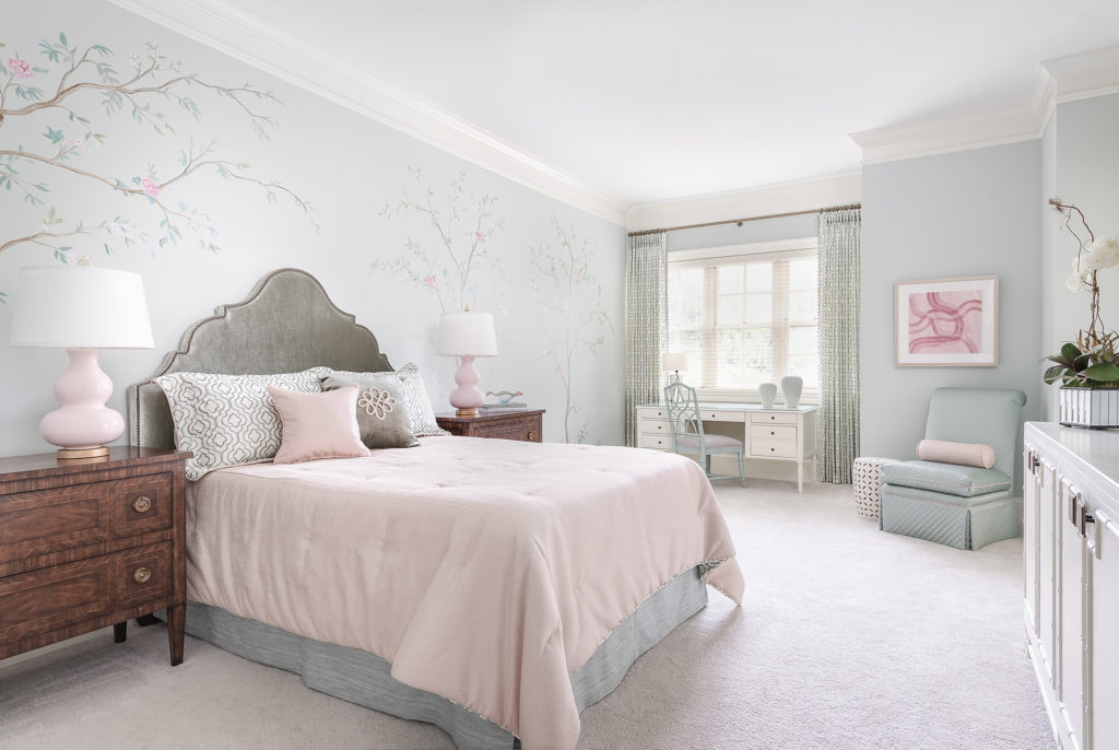 pink bedroom with floral decor