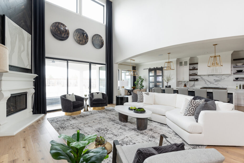 Living room with black accent furniture